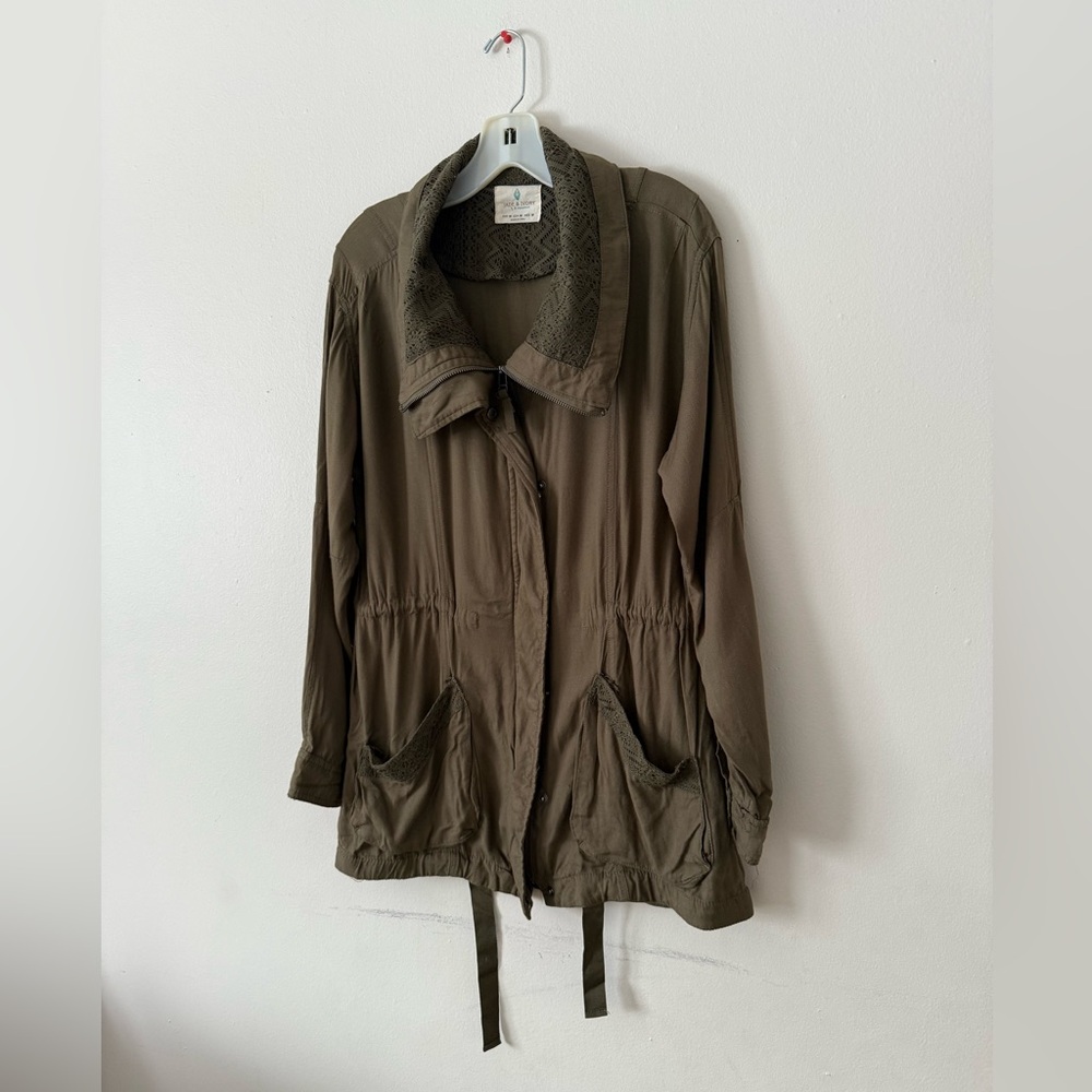 JADE & IVORY  Green Zippered & Button Jacket Women's